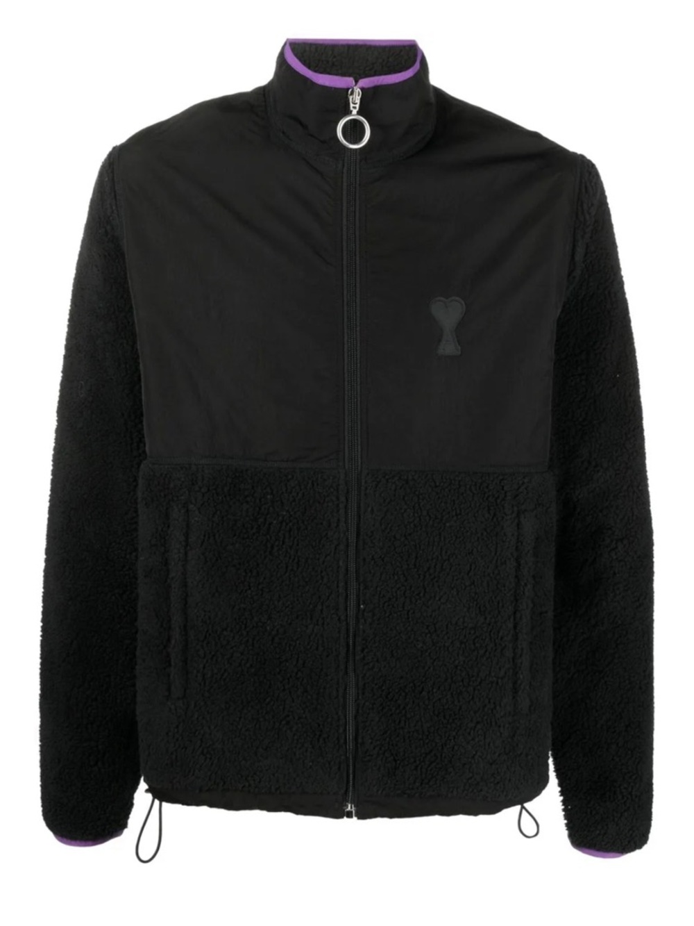 AMI Paris Black Reversible-style Fleece Jacket with Purple Trim